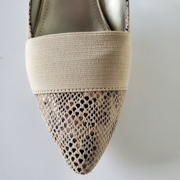 ANNE KLEIN Faux Snakeskin Shoes Stretch Band Brown Wood Stiletto Heel Women's 8 - Picture 6 of 12